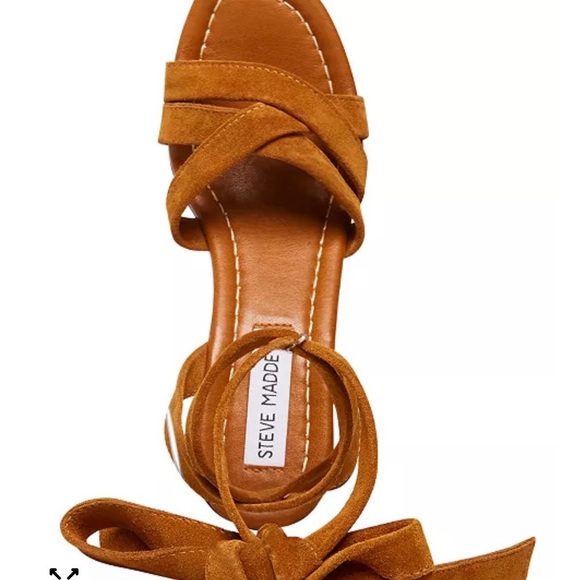 Steve Madden Ryder Tie-Up Suede Wooden Platform Sandals Brown Size 8 - Picture 5 of 10